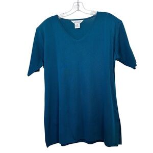 Misook Teal Green V-Neck Short Sleeve Top